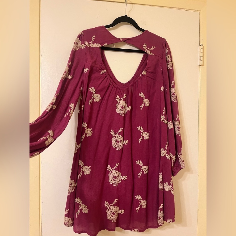 Free People Long Sleeve Floral Dress in Magenta - Picture 3 of 4